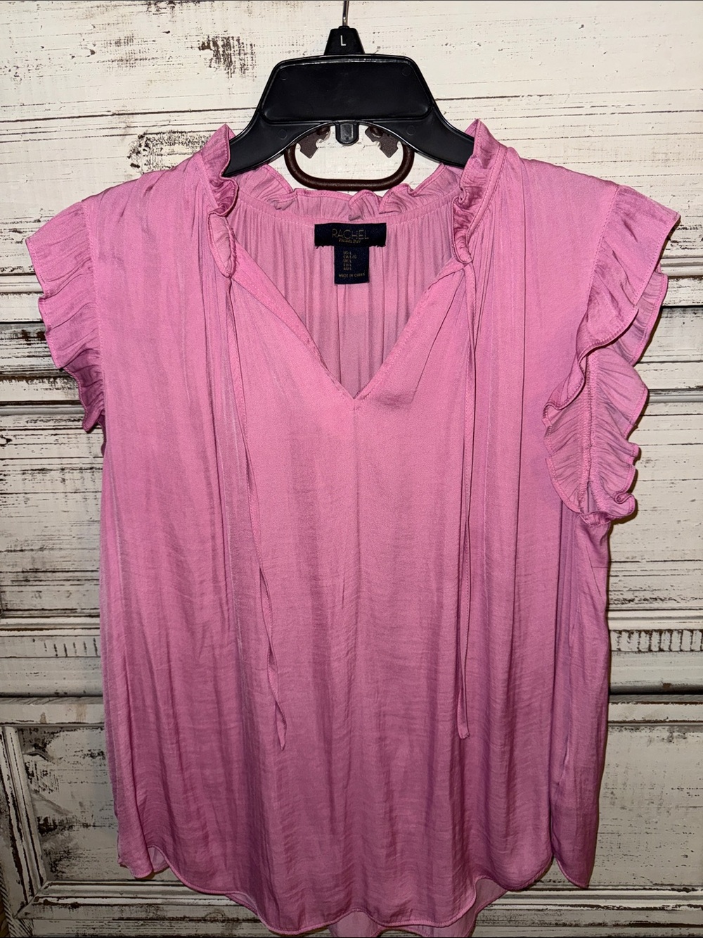 RACHEL Rachel Roy Pink Ruffle Sleeve Tie-Neck Blouse